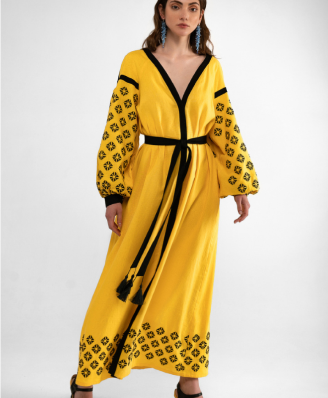 Yellow Embroidered Dress “Dolyna”