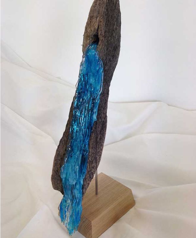 Glass and Wood Sculpture “Waterfall”